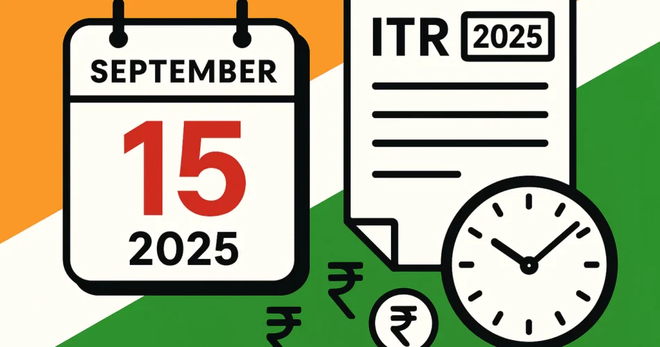 Last date of ITR filing 2025 with calendar and tax document illustration