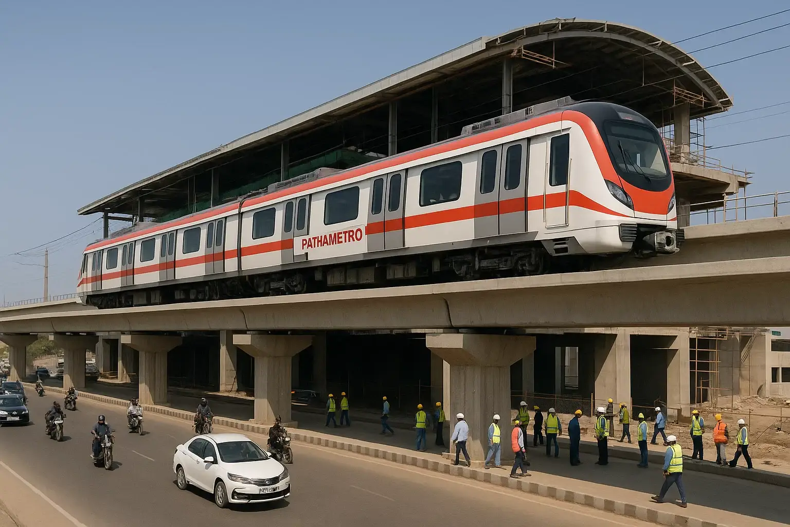 Patna Metro train at elevated station